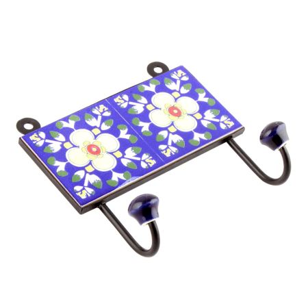 Navy Blue Ceramic Floral Tiles Hooks Online